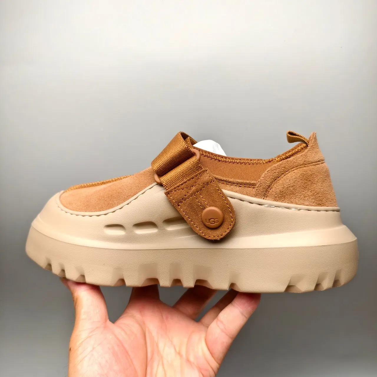 UGG Tasman Brown Beige Suede Upper Adjustable Strap Closure Casual Shoes 7