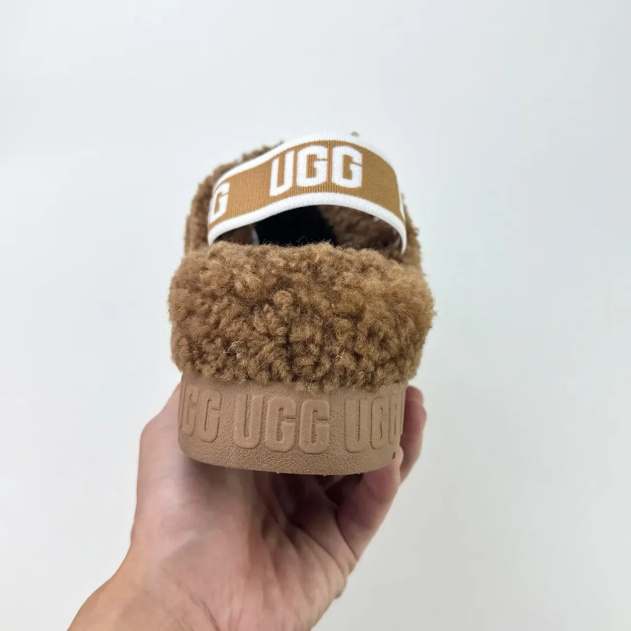 UGG Tasman Brown Fuzzy Cross-Strap Platform Slippers 2