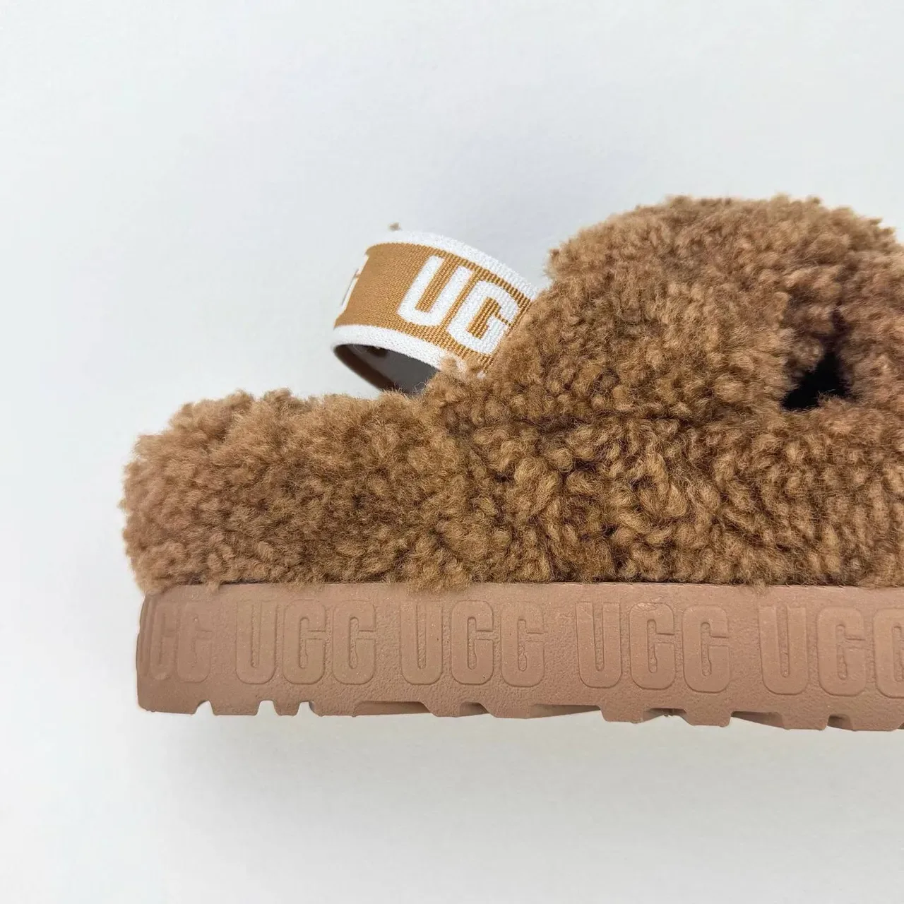 UGG Tasman Brown Fuzzy Cross-Strap Platform Slippers 5