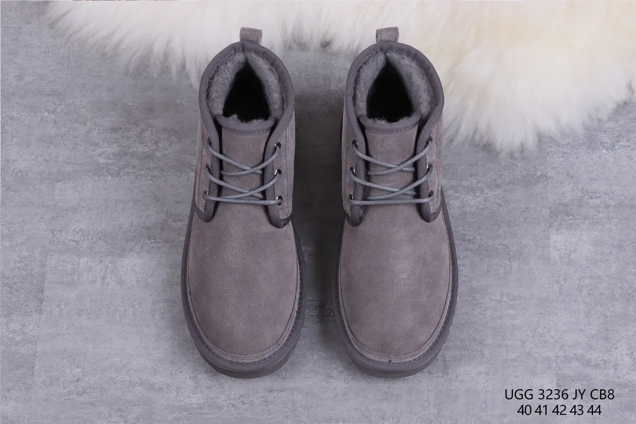 UGG Tasman Botas de Nieve de Ante Gris con Forro de Cordero y Cordones 9