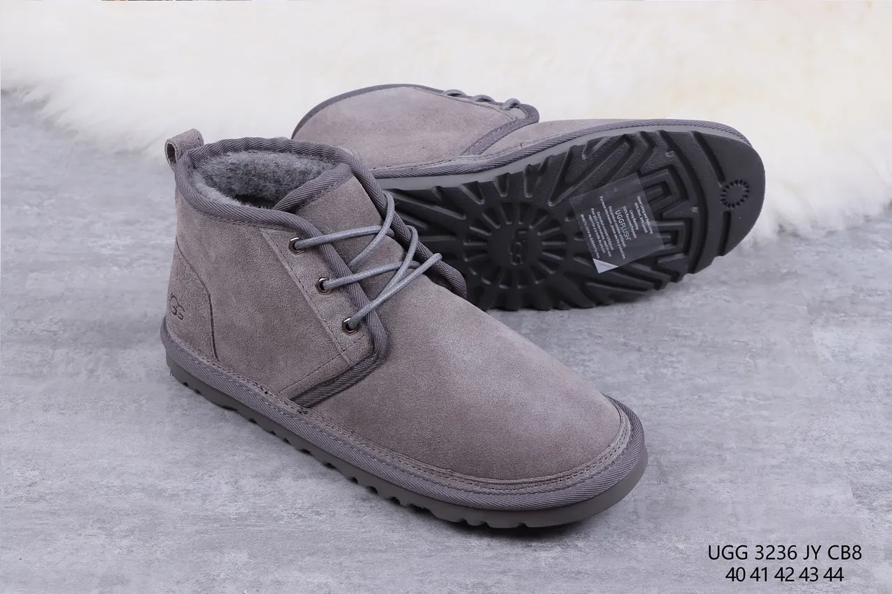UGG Tasman Botas de Nieve de Ante Gris con Forro de Cordero y Cordones 10