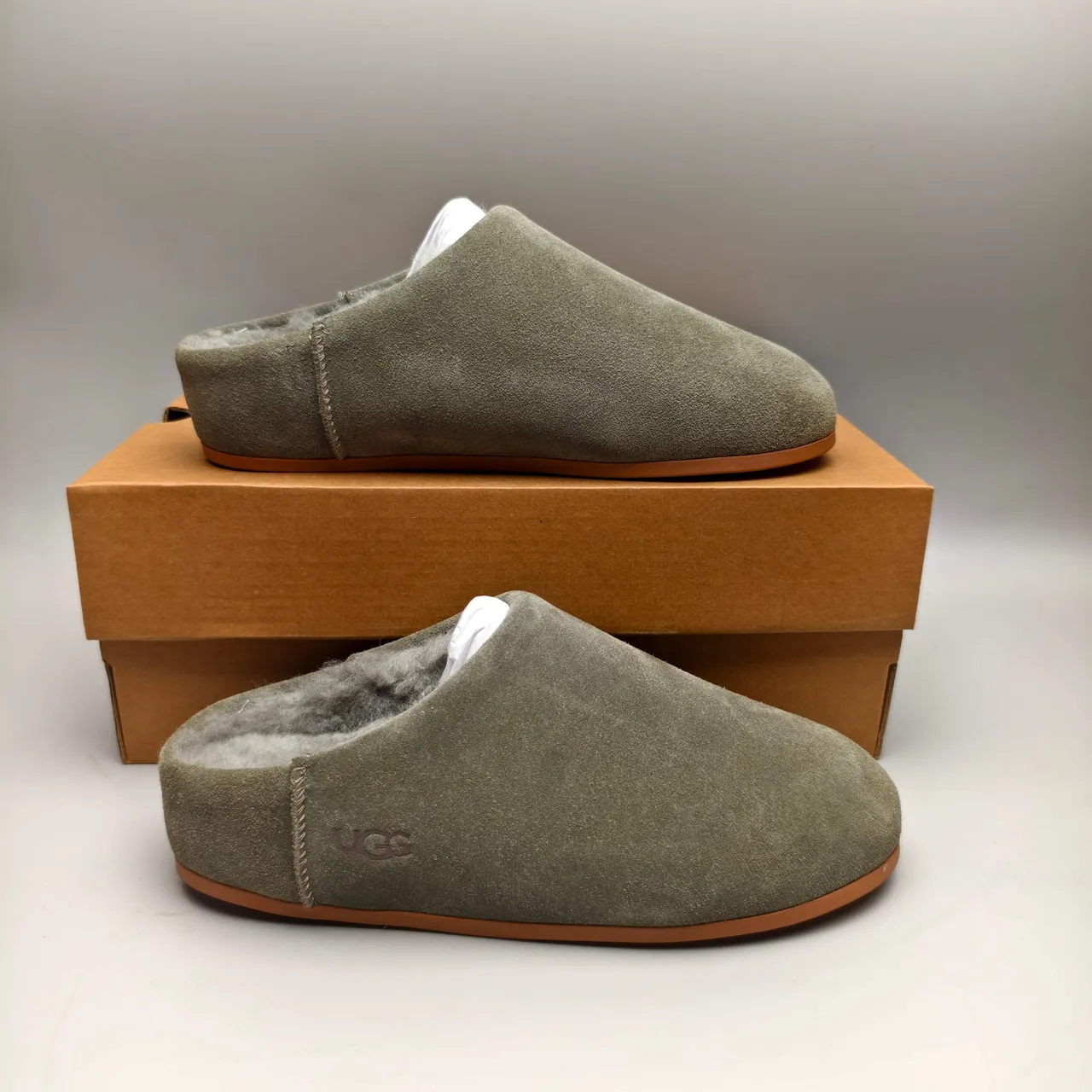 UGG Tasman Olive Green Suede Shearling-Lined Slippers 5