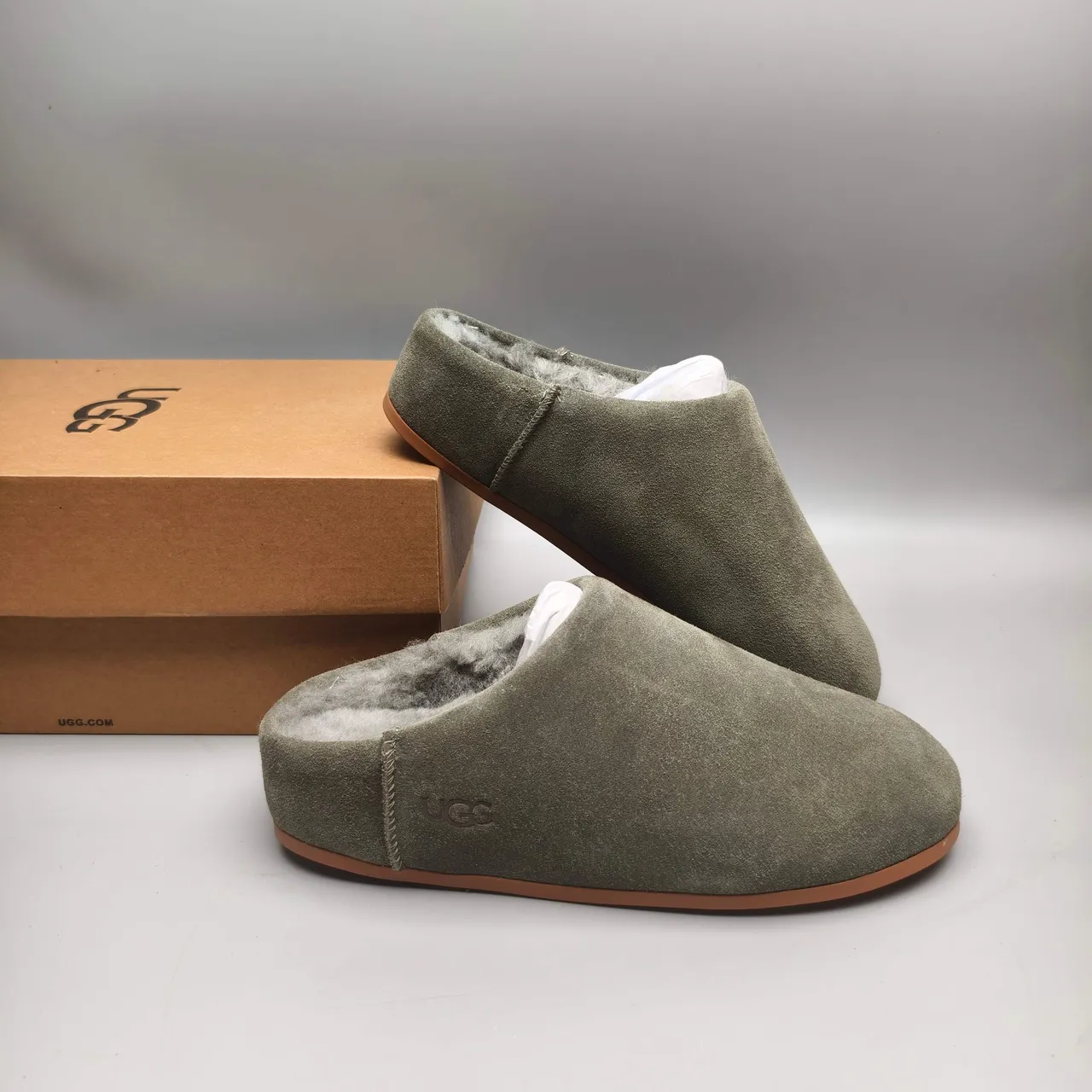 UGG Tasman Olive Green Suede Shearling-Lined Slippers 6
