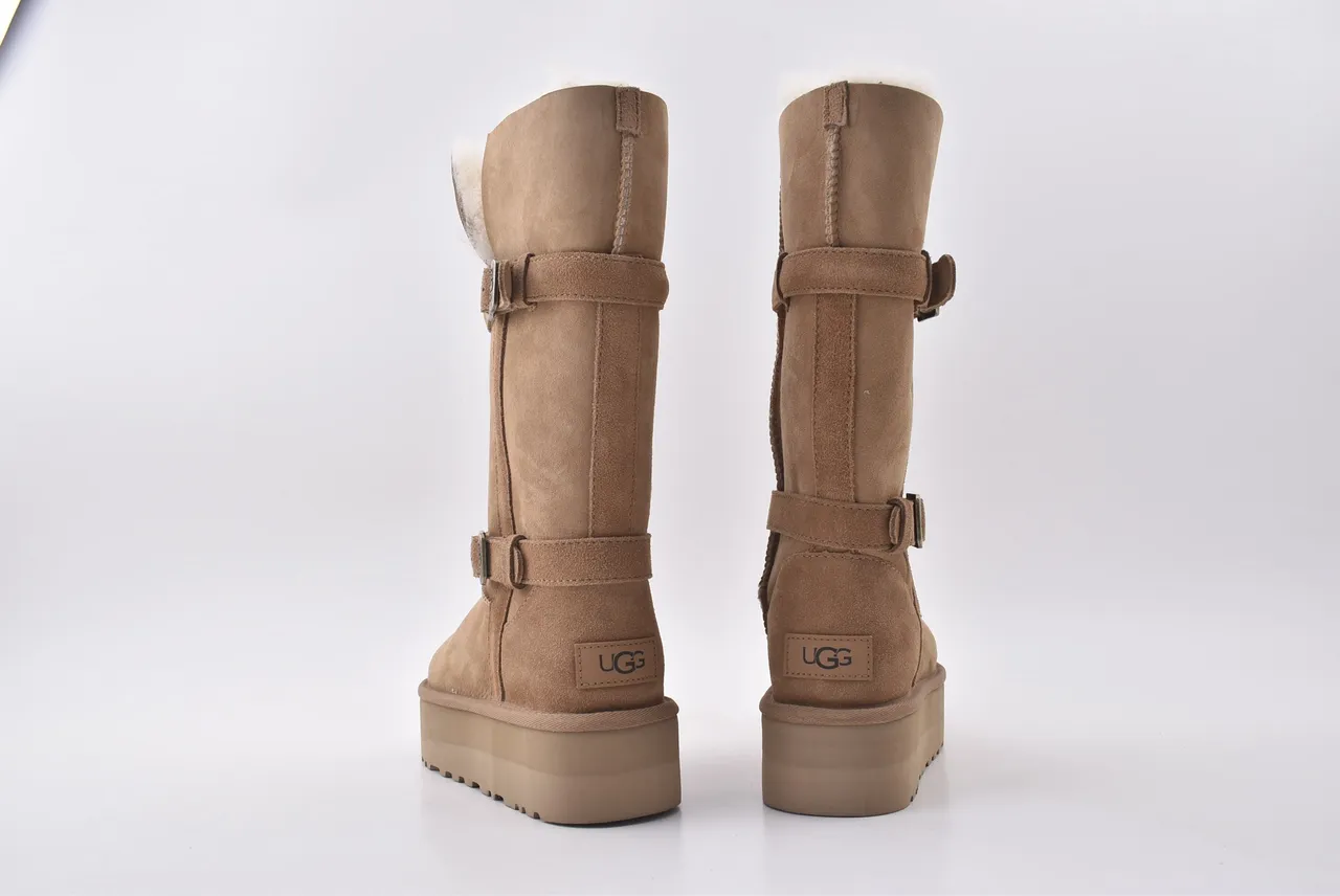 UGG Tasman Tan স্যুয়েড প্ল্যাটফর্ম হাঁটু বুট 2