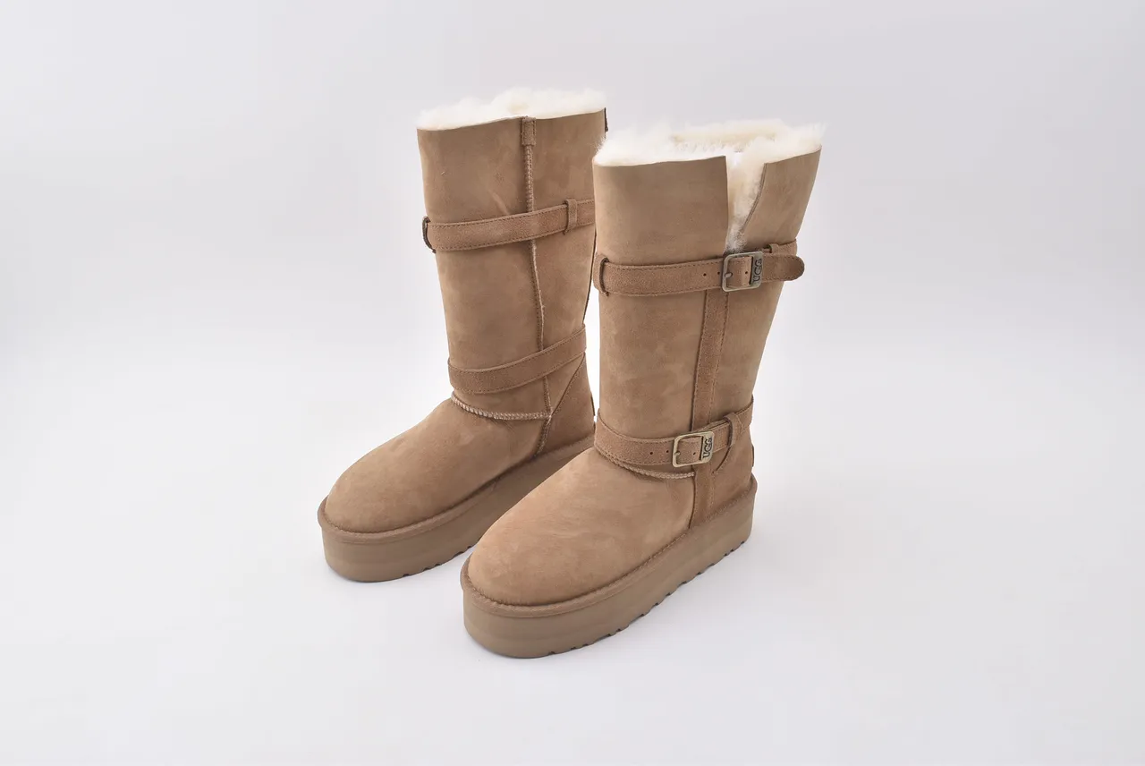 UGG Tasman Tan স্যুয়েড প্ল্যাটফর্ম হাঁটু বুট 4