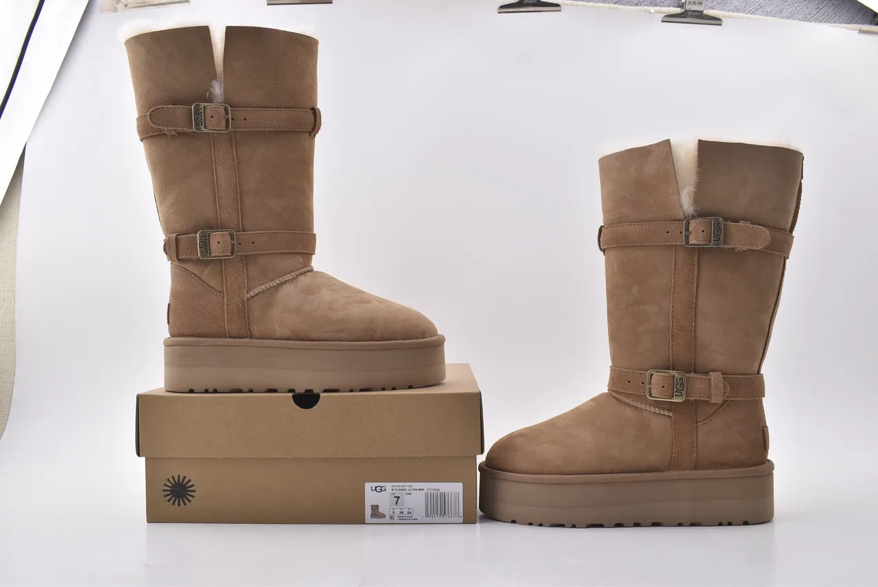 UGG Tasman Tan স্যুয়েড প্ল্যাটফর্ম হাঁটু বুট 6