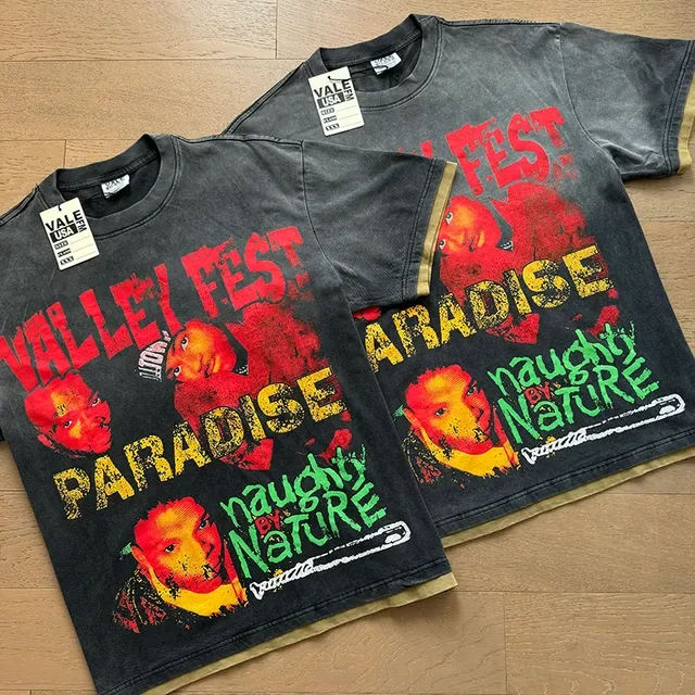 تي شيرت جرافيك أسود مغسول Vale Forever Valley Fest Paradise Naughty by Nature 2