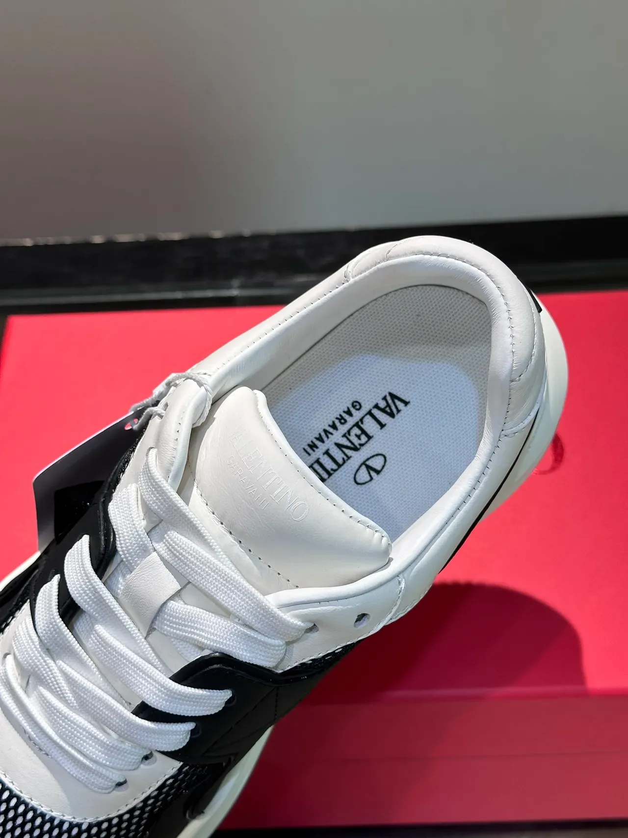 Valentino Black White Mixed-Material Upper Perforated Mesh Panels Chunky Sneakers 3