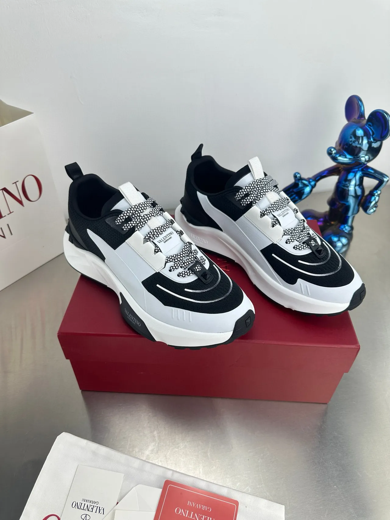 Valentino Black White Platform Sole Asymmetrical Paneling Chunky Sneakers 3