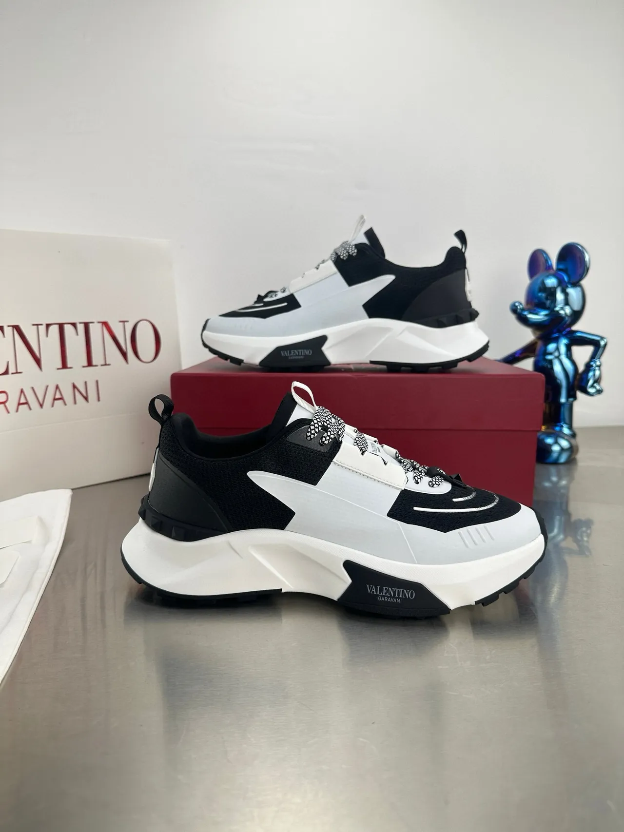 Valentino Black White Platform Sole Asymmetrical Paneling Chunky Sneakers 5