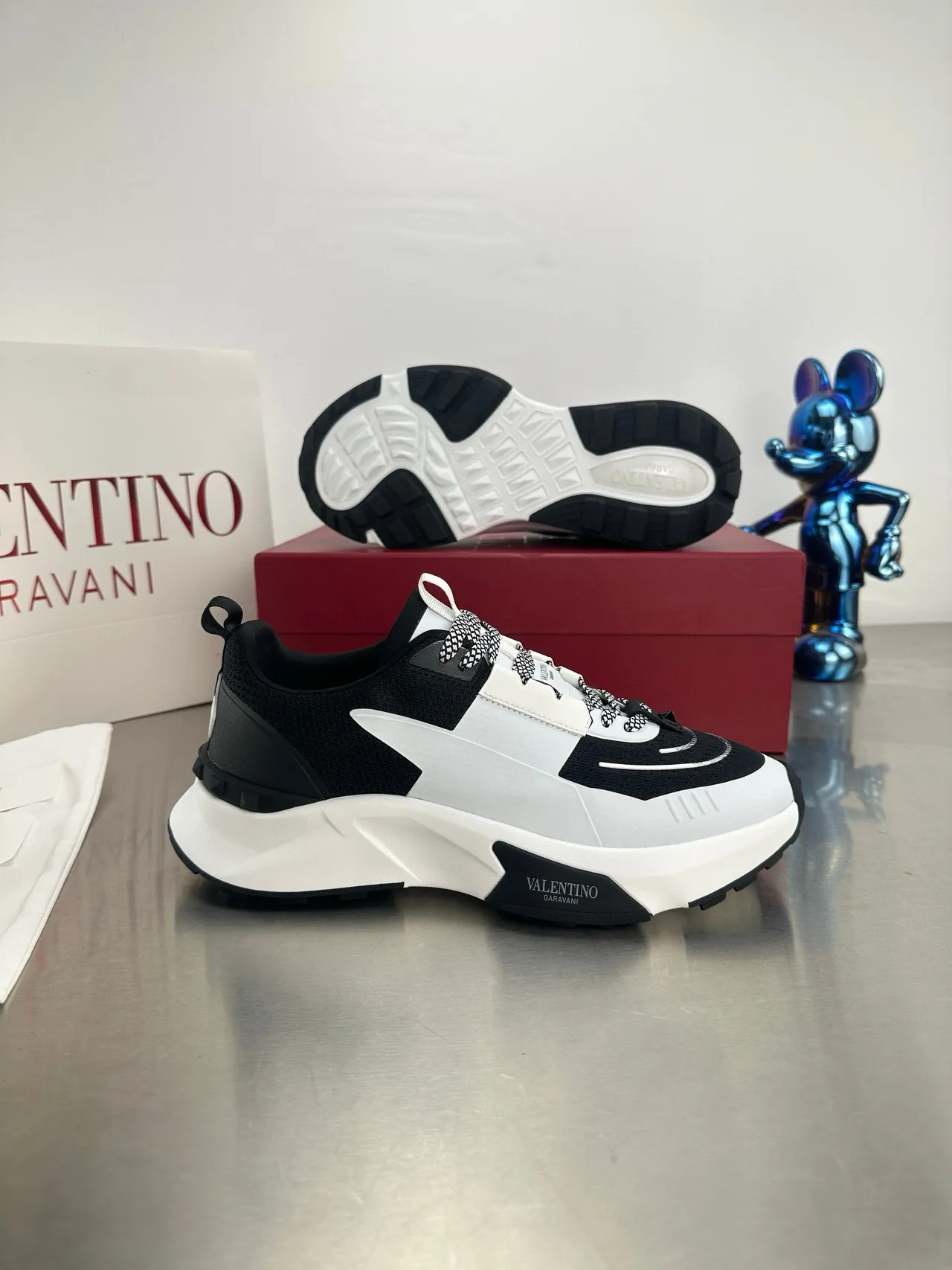 Valentino Black White Platform Sole Asymmetrical Paneling Chunky Sneakers 7