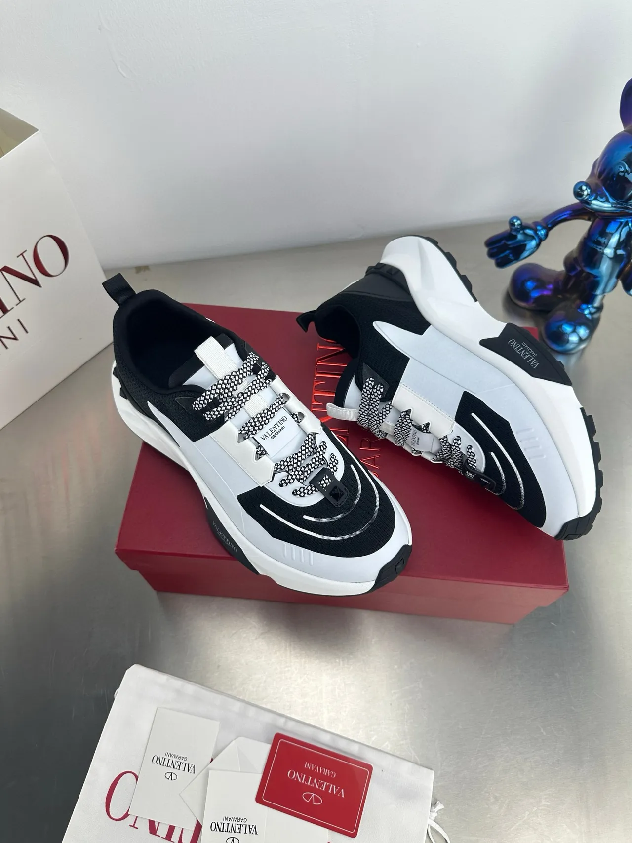 Valentino Black White Platform Sole Asymmetrical Paneling Chunky Sneakers 9