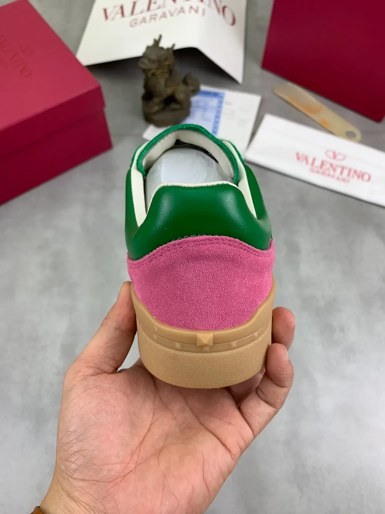 Valentino Garavani Green and Pink Suede Lifestyle Sneaker 3