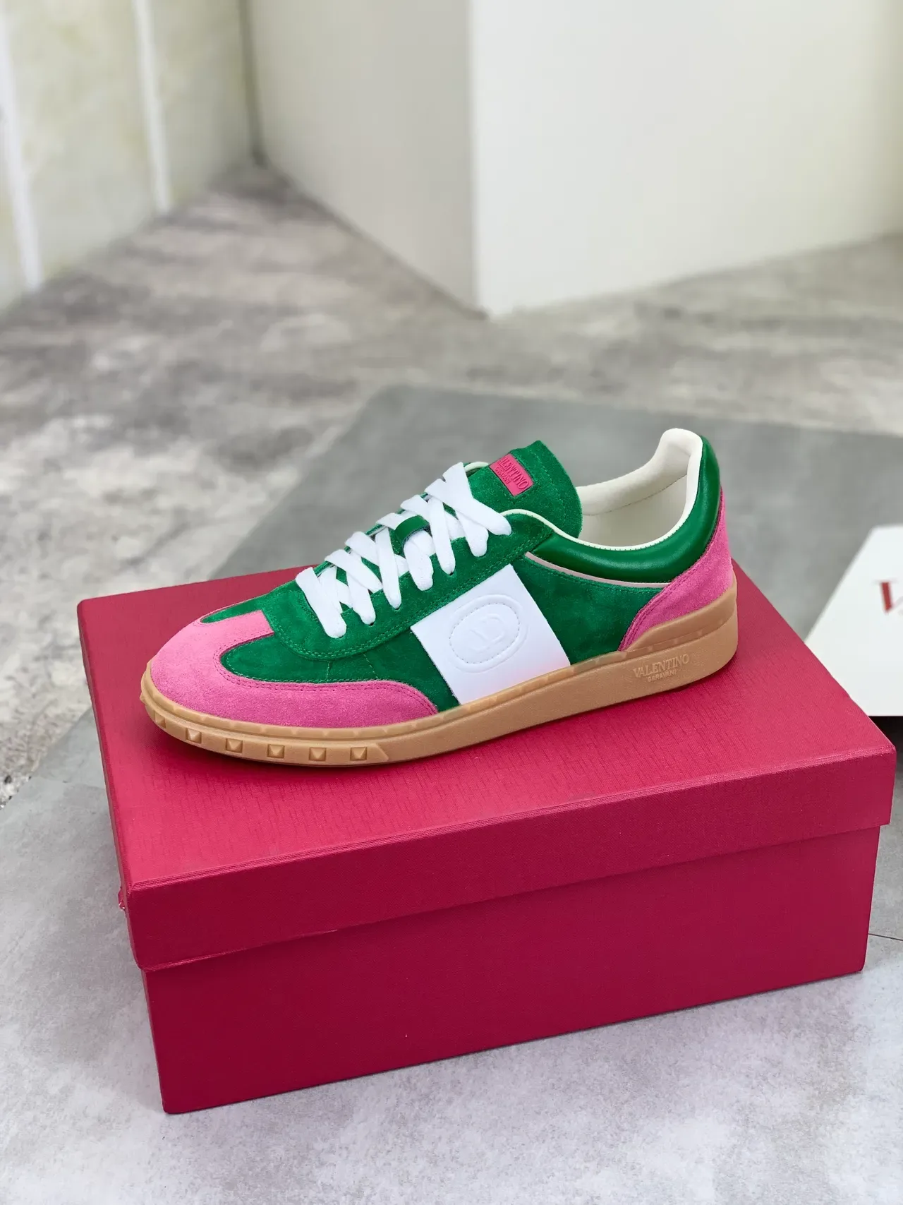 Valentino Garavani Green and Pink Suede Lifestyle Sneaker 4