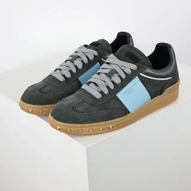 Valentino Gray Blue Suede Upper Gum Rubber Sole Sneakers 2