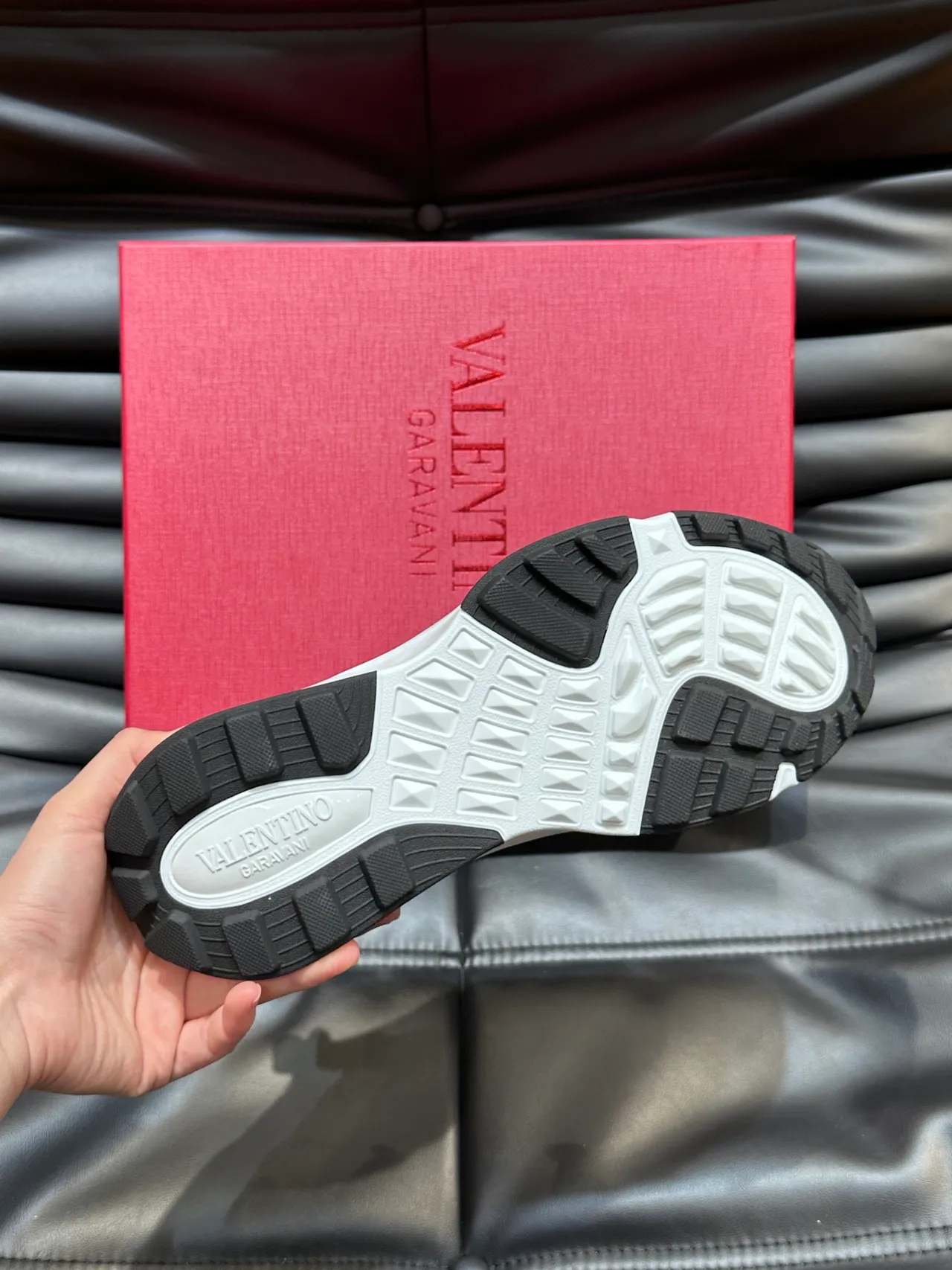 Valentino Gray White Sole Knit Upper Chunky Sneakers 2