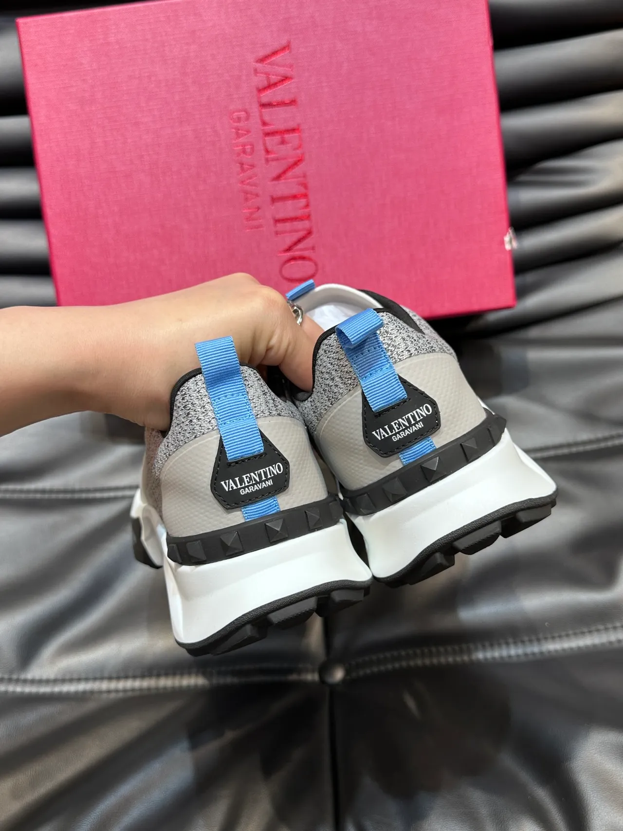 Valentino Gray White Sole Knit Upper Chunky Sneakers 3