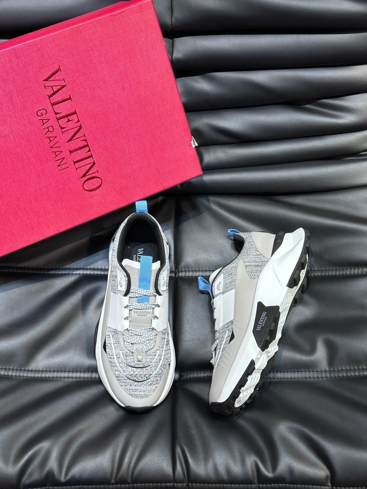 Valentino Gray White Sole Knit Upper Chunky Sneakers 4