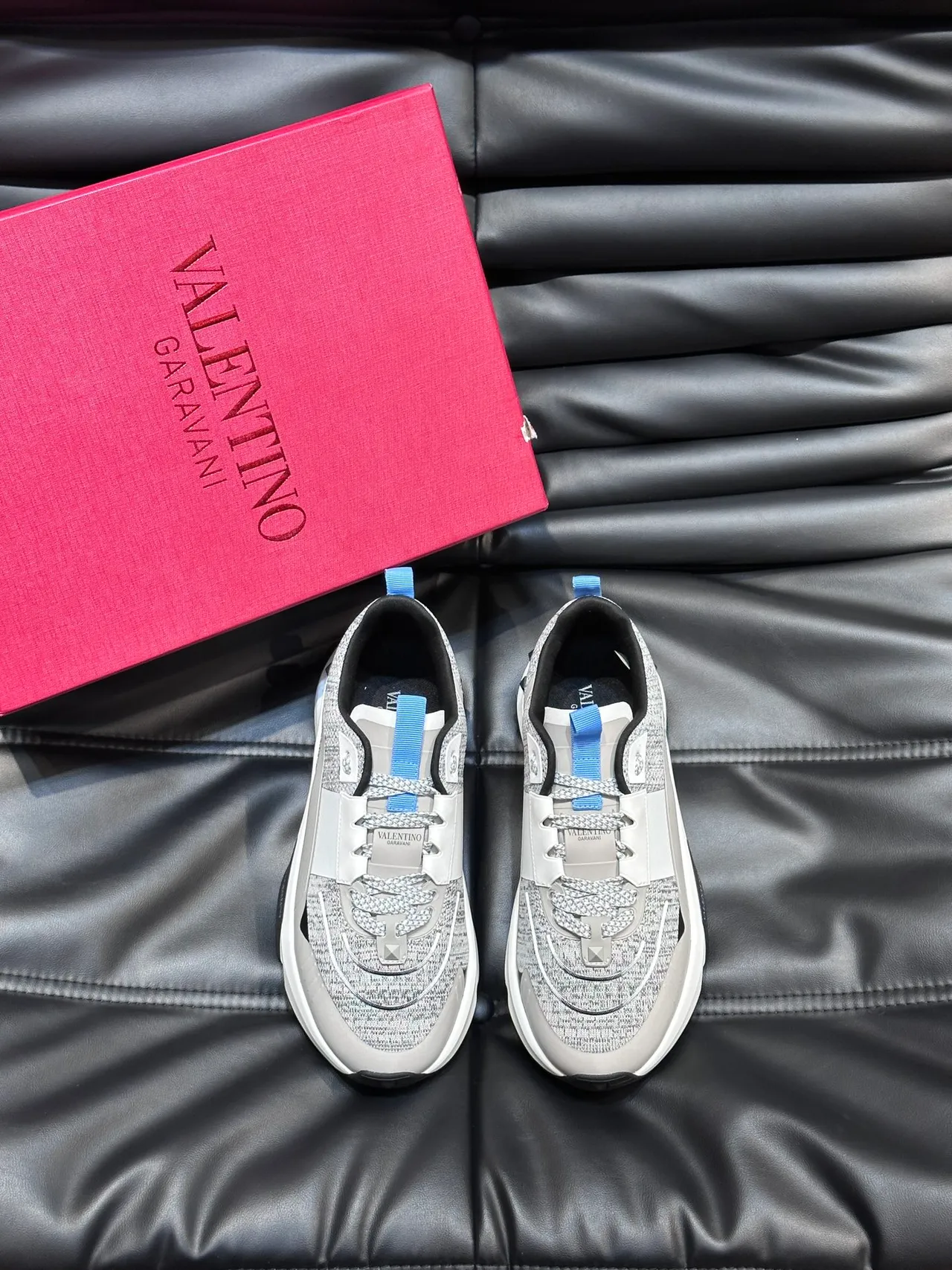Valentino Gray White Sole Knit Upper Chunky Sneakers 5