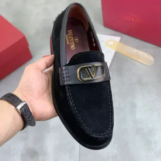 Valentino Rockstud Black Gold Suede Upper Moccasin Stitching Loafer