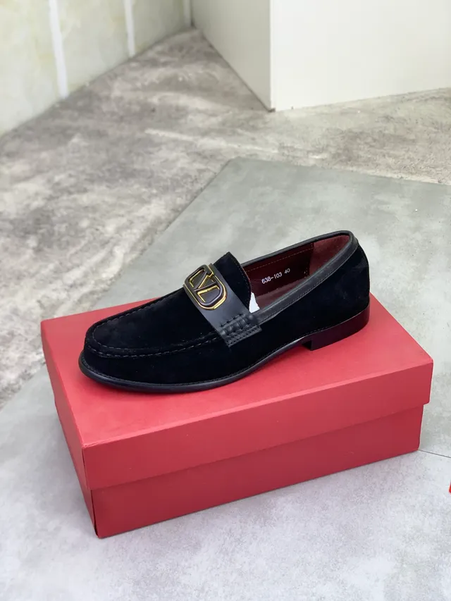 Valentino Rockstud Black Gold Suede Upper Moccasin Stitching Loafer 4