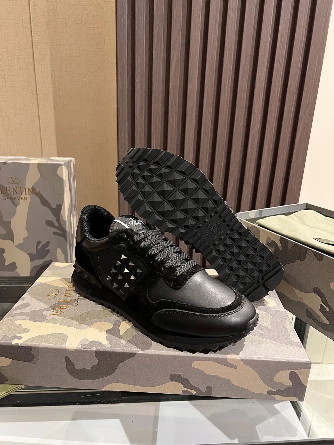 Valentino Rockstud Black Leather-Suede Studded Lifestyle Sneakers 2