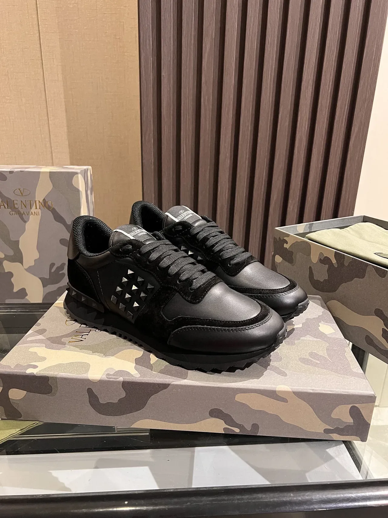 Valentino Rockstud Black Leather-Suede Studded Lifestyle Sneakers 6