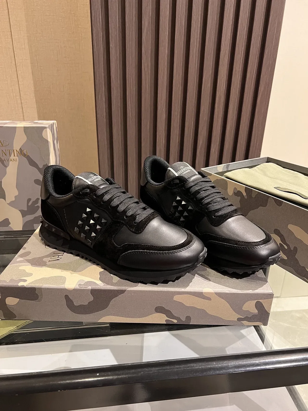 Valentino Rockstud Black Leather-Suede Studded Lifestyle Sneakers 7