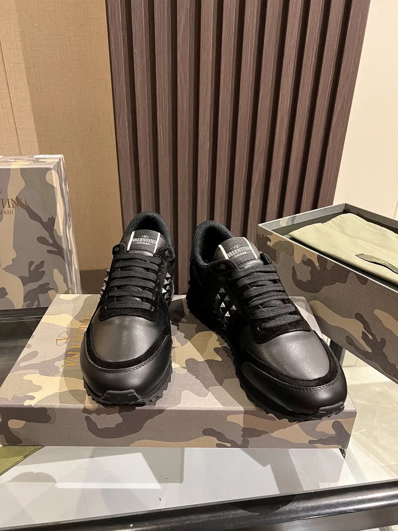 Valentino Rockstud Black Leather-Suede Studded Lifestyle Sneakers 8