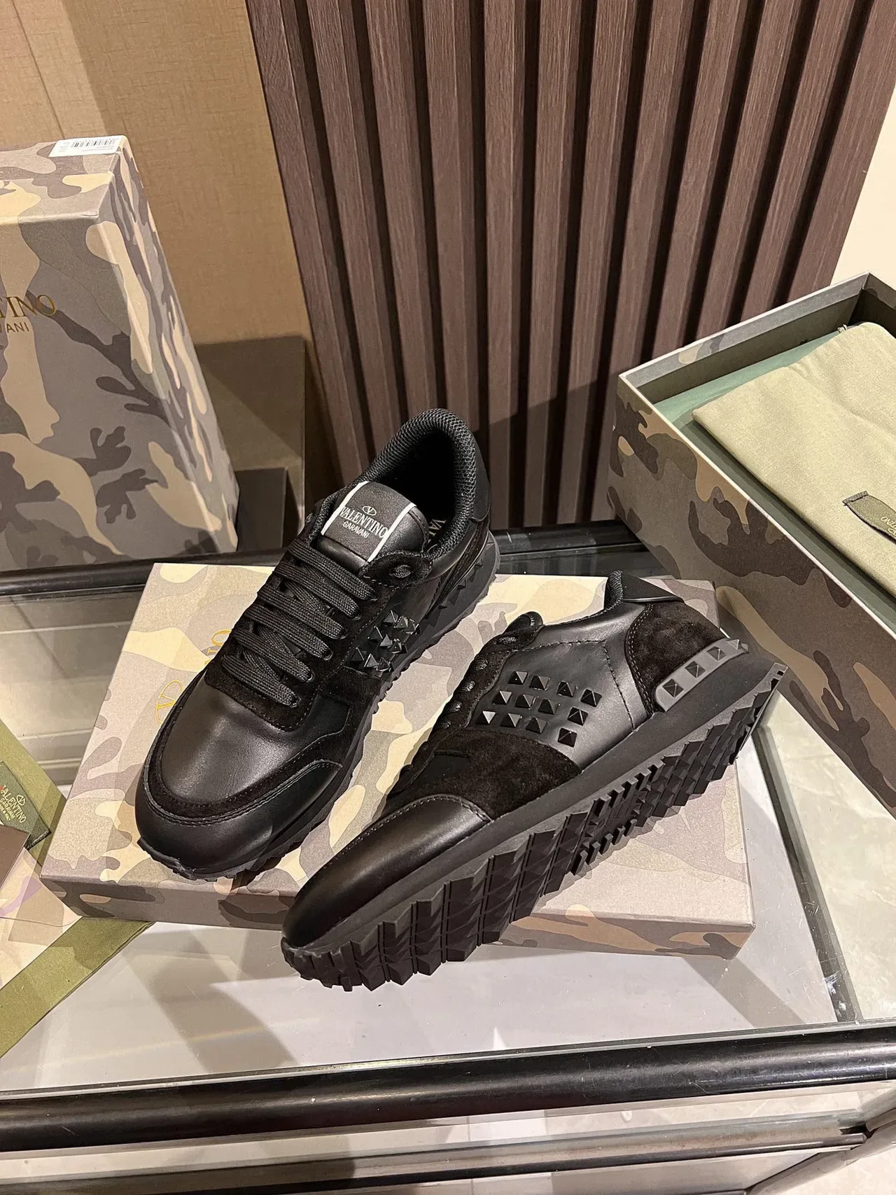 Valentino Rockstud Black Leather-Suede Studded Lifestyle Sneakers 9