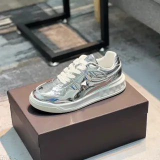 Valentino Rockstud Runner Silver White Metallic Upper Sculpted Geometric Sole Chunky Sneakers