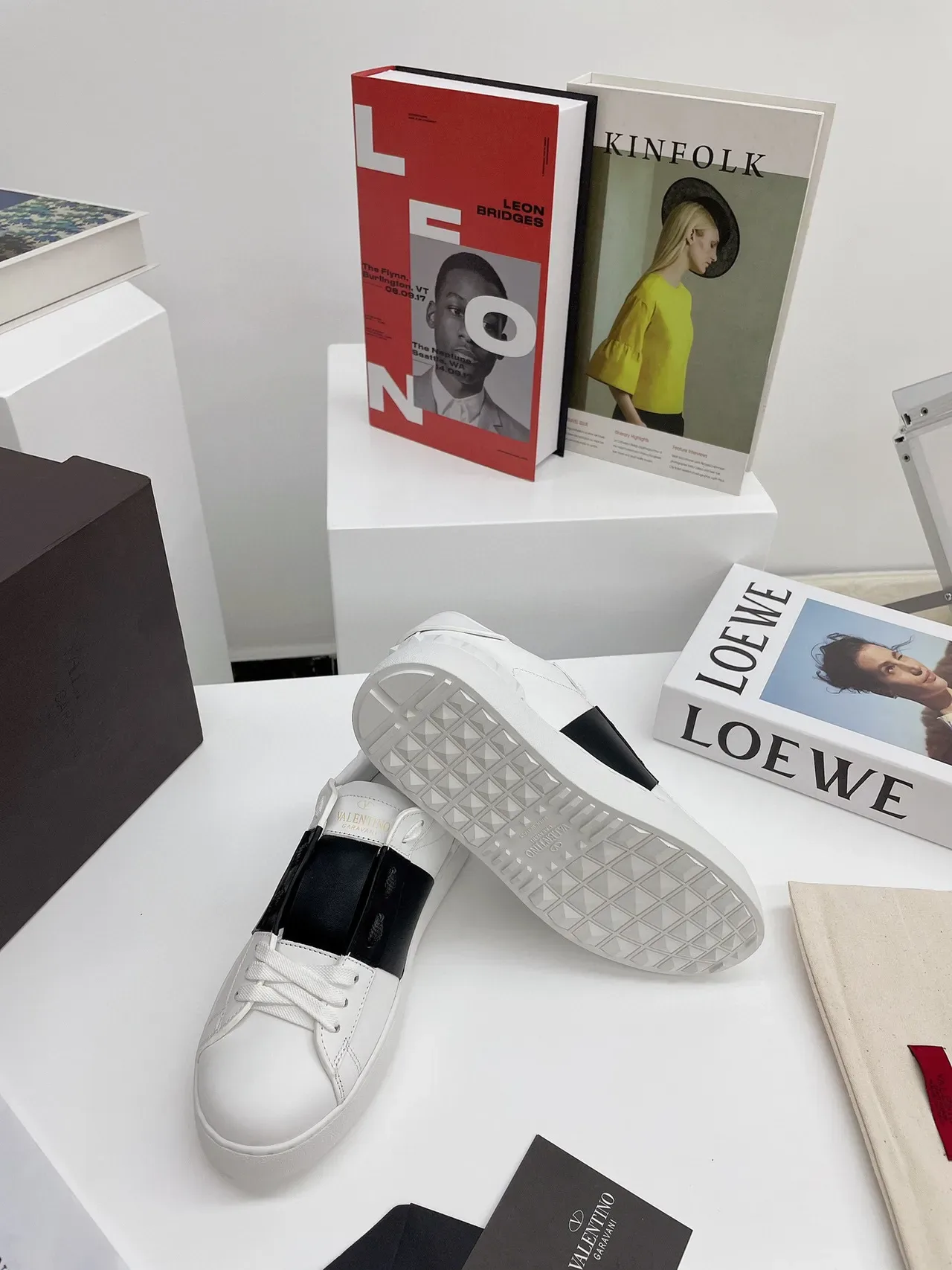 Valentino Rockstud White and Black Leather Platform Lifestyle Sneakers 2
