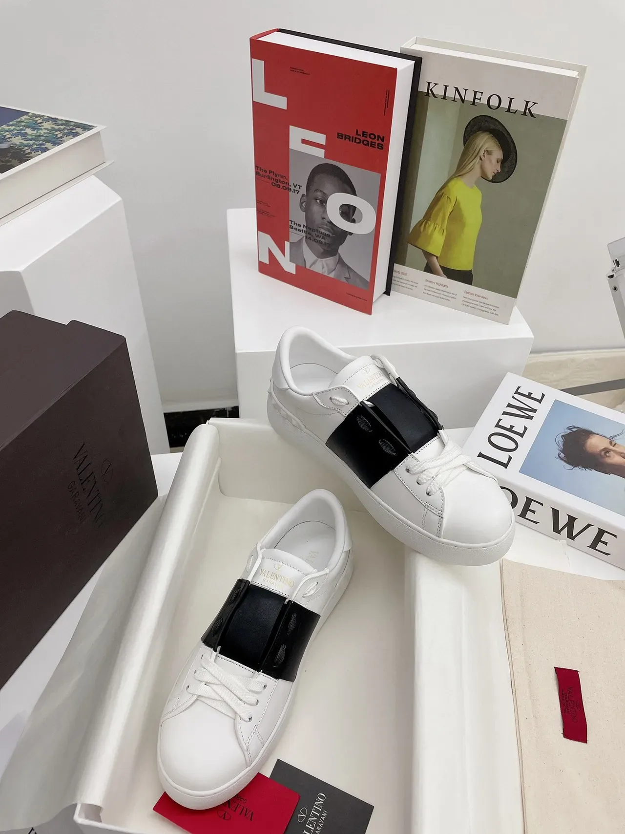 Valentino Rockstud White and Black Leather Platform Lifestyle Sneakers 4