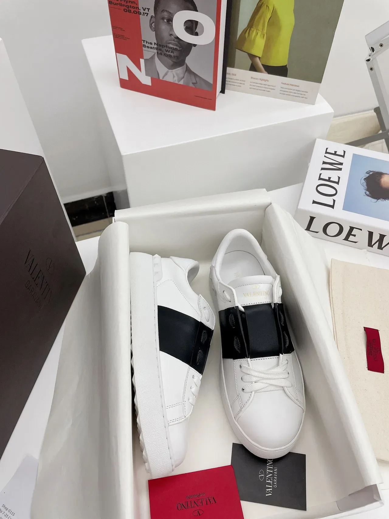 Valentino Rockstud White and Black Leather Platform Lifestyle Sneakers 7