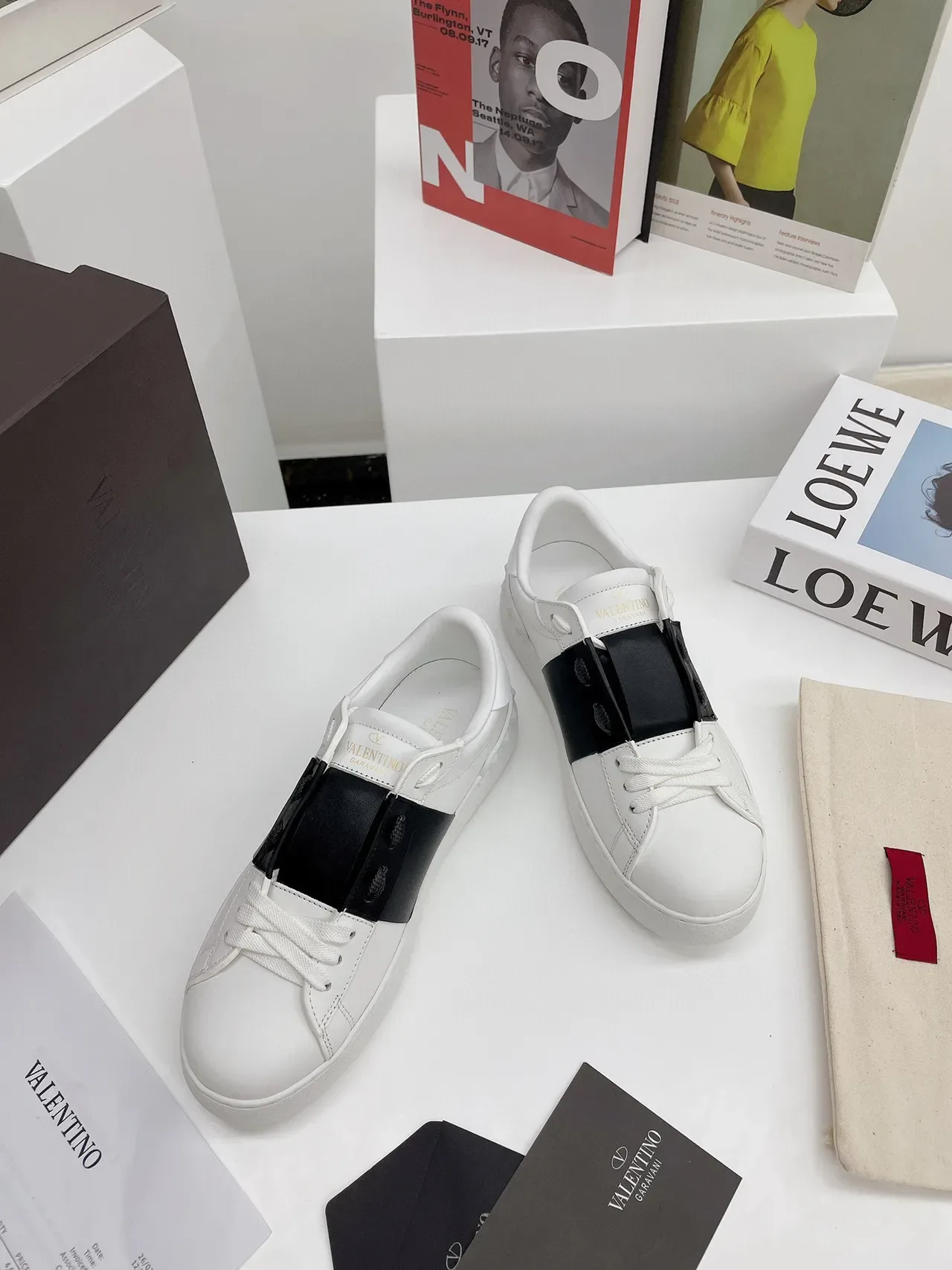 Valentino Rockstud White and Black Leather Platform Lifestyle Sneakers 8