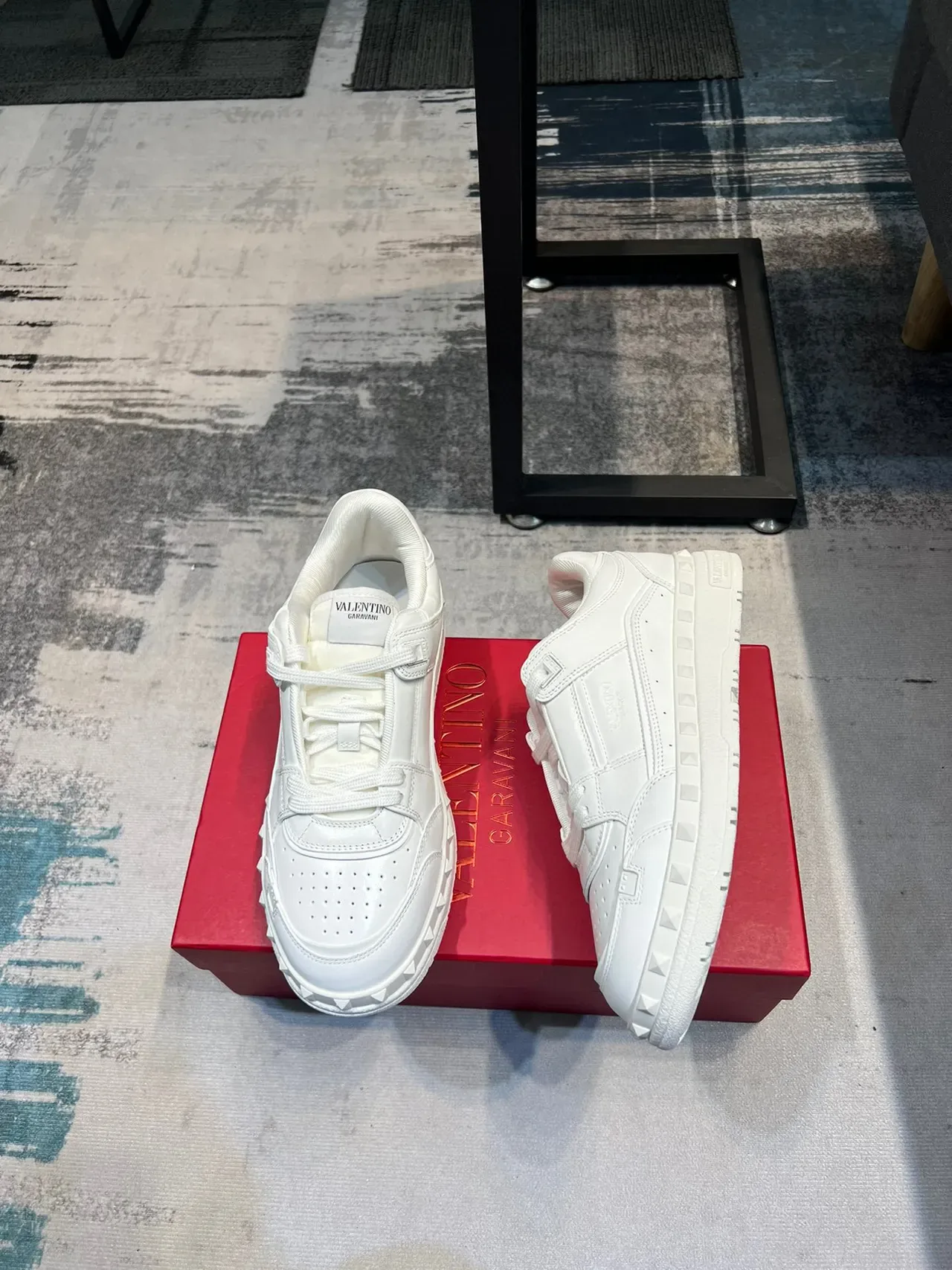 Valentino Rockstud White Leather Pyramid-Studded Lifestyle Sneakers 4