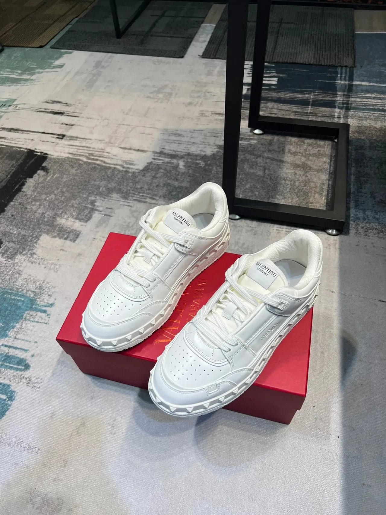Valentino Rockstud White Leather Pyramid-Studded Lifestyle Sneakers 5