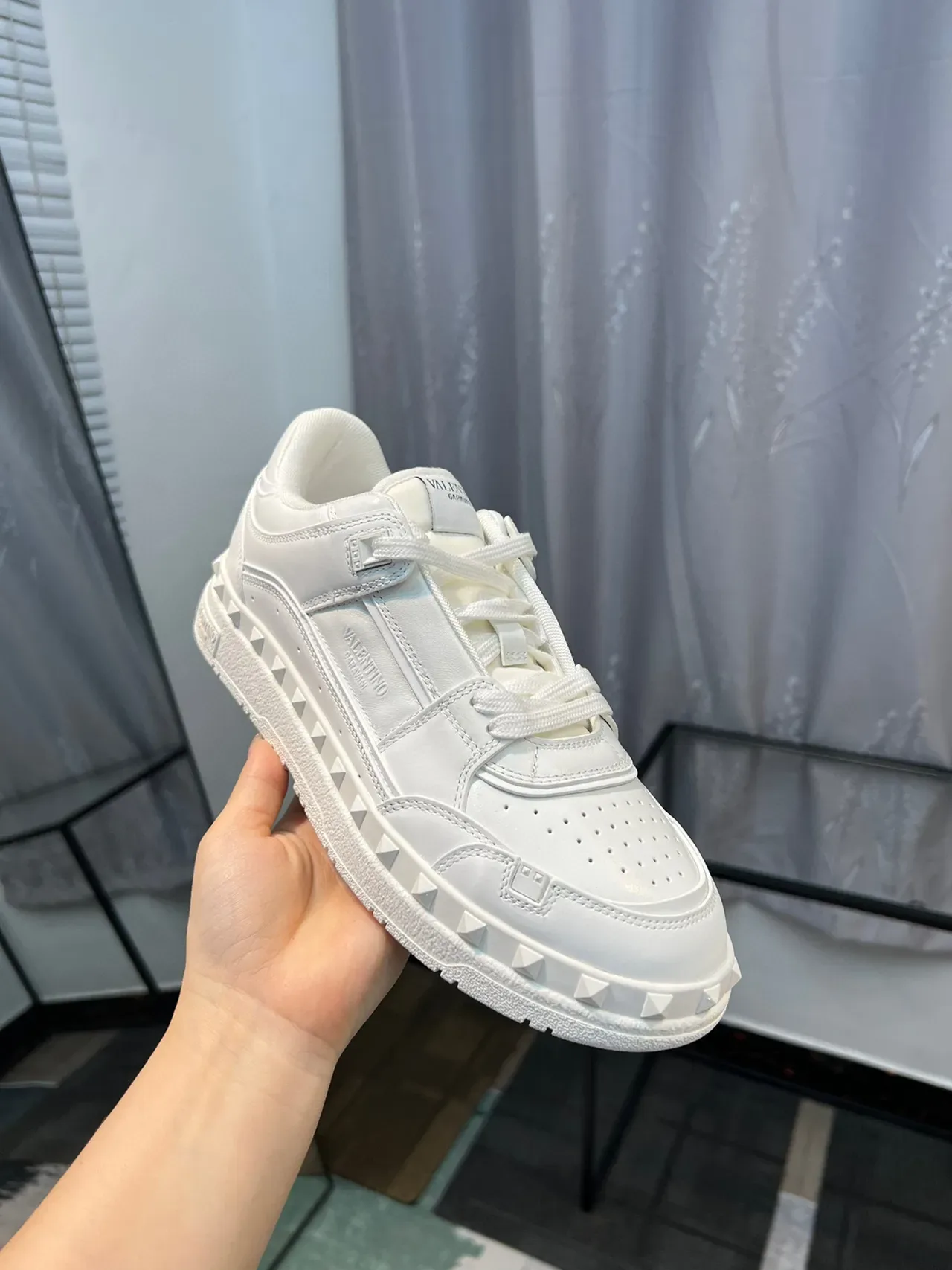 Valentino Rockstud White Leather Pyramid-Studded Lifestyle Sneakers 6