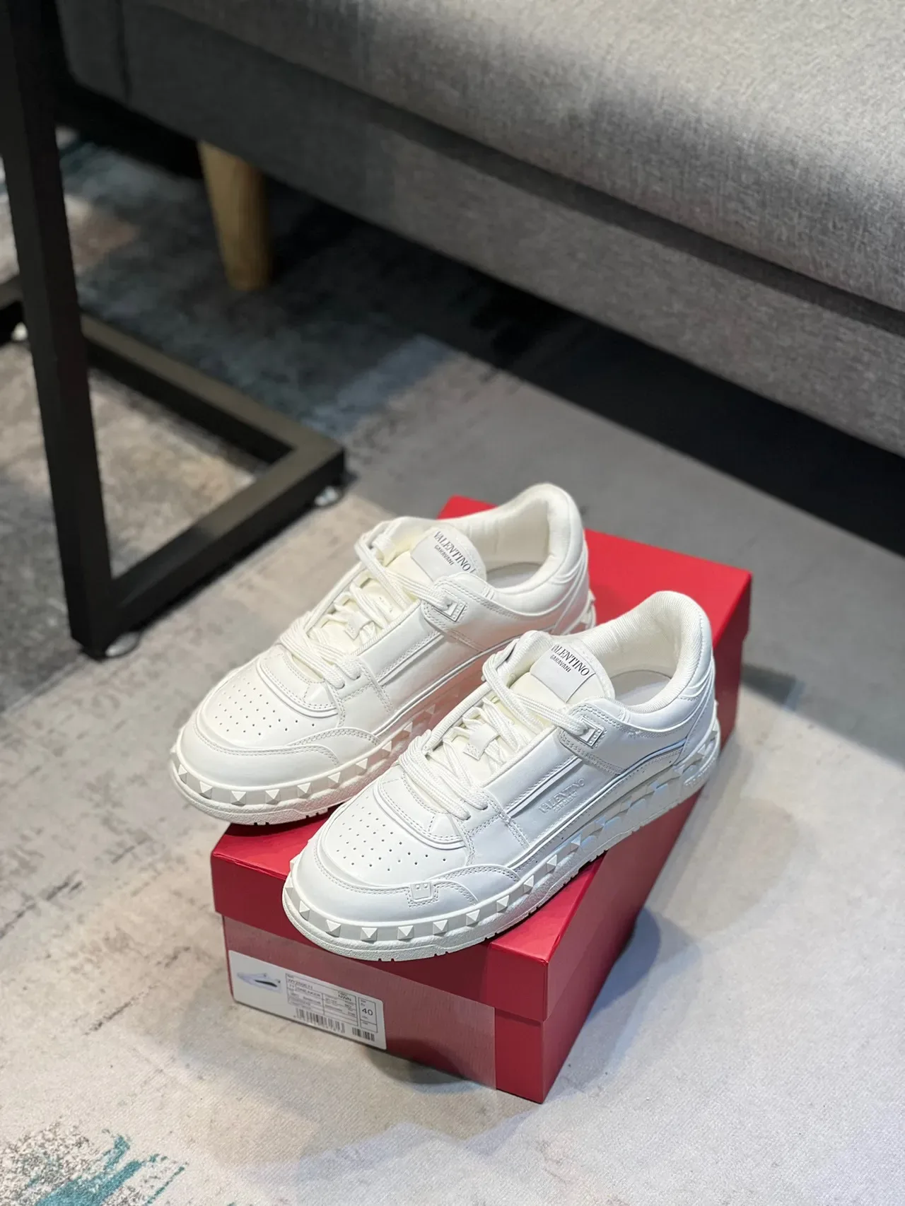 Valentino Rockstud White Leather Pyramid-Studded Lifestyle Sneakers 7