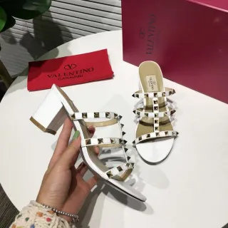 Valentino Rockstud White Studded Block Heel Gladiator Sandals