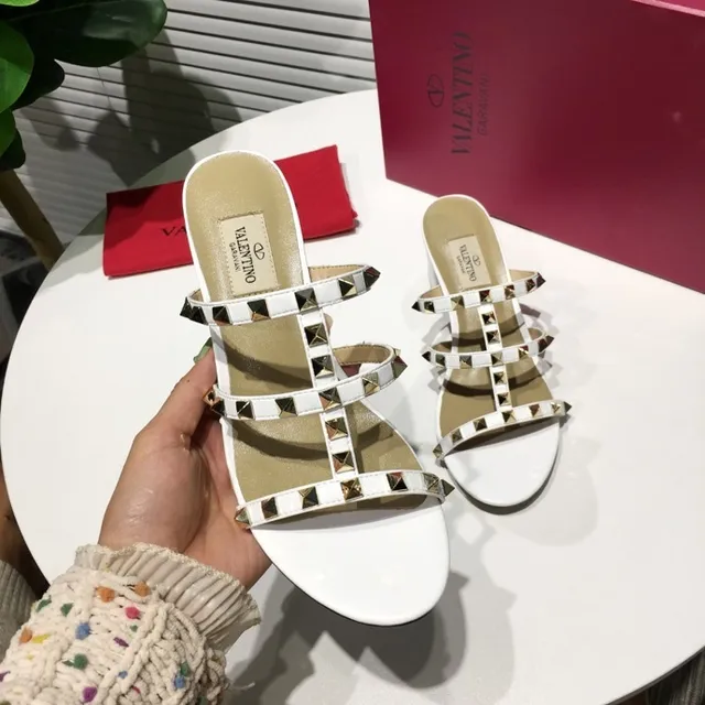 Valentino Rockstud White Studded Block Heel Gladiator Sandals 2