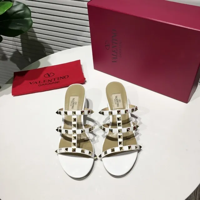 Valentino Rockstud White Studded Block Heel Gladiator Sandals 6
