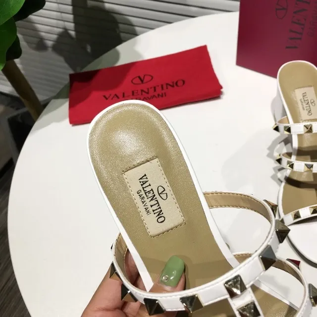 Valentino Rockstud White Studded Block Heel Gladiator Sandals 7