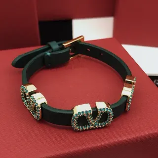 Valentino VLogo Crystal-Embellished Black Leather Bracelet