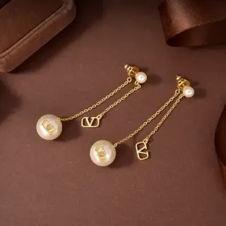 Valentino VLogo Pearl Drop Gold Chain Earrings