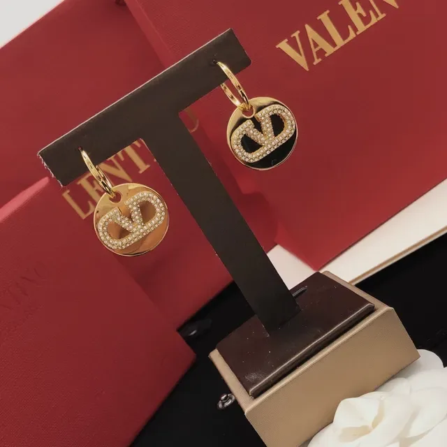 Valentino VLTN Brincos Discos Circulares Pavé Cristal Tom Dourado 3