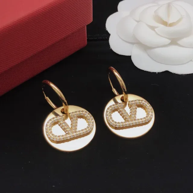 Valentino VLTN Brincos Discos Circulares Pavé Cristal Tom Dourado 4