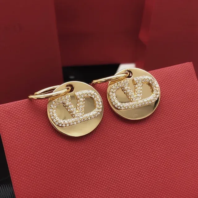 Valentino VLTN Brincos Discos Circulares Pavé Cristal Tom Dourado 7