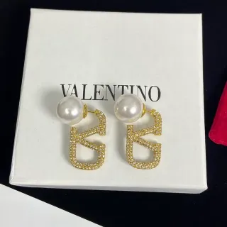 Valentino VLTN Pearl and Crystal Pavé V-Motif Earrings