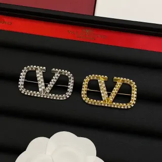 Valentino VLTN Silver Gold Pavé-Crystal Motif Brooch
